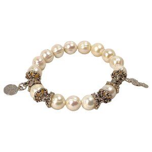 St Benedict Medal Charm Bracelet Pearl Stretch Celtic Cross Protection Catholic